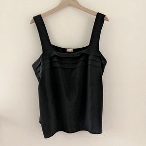 Vintage Black Ruffle Silky Sleeveless Blouse, Made in West Germany